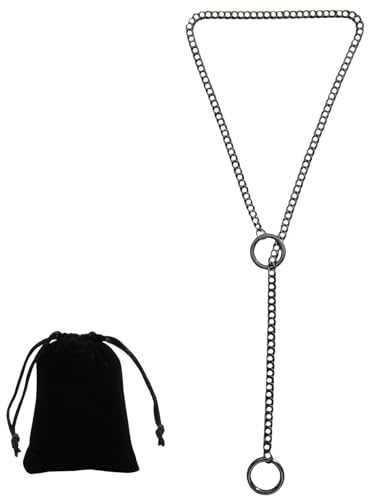 TJUSPIRIT Edelstahl Slip Chain Choker Kette Damen Schlupfkette O-Ring Slip Chain Punk Gothic y2k Lariat Y Halskette PU Lederhalsband Halskette 60CM Länge(Schwarz)