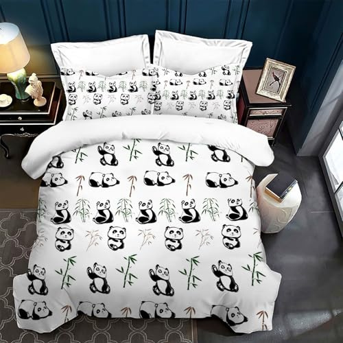 Ropa de Cama para niños con diseño de Panda 135x200 cm,Funda nórdica con patrón de Panda y bambú,Funda nórdica con Estampado de Panda en 3D y temática Animal,Apta para niñas y niños (B, 135 x 200 cm)