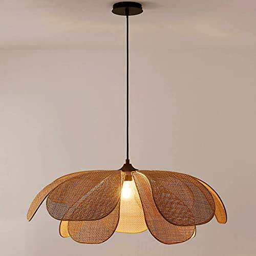 UTZERO Lighting Herfst Natural Rattan Light, Bamboo Vine Lamp Shade Cover, Handmade Flower Shaped Led Woven, Flush Mount Chandelier Dining Room Kitchen Farmhouse Ceiling Hanging Lamp/Natural/60Cm