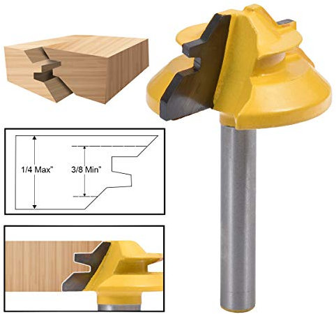 HOHXEN 45 ° Lock Gehrungsfräser, 1-3/8 '' Durchmesser 1/4 '' Schaftfräser Nutenfräser für die Holzbearbeitung
