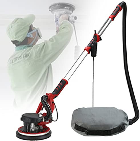 Levigatrice elettrica per cartongesso, levigatrice per pareti pieghevole da 1250 W, con sistema di aspirazione automatico, 5 velocità variabili, impugnatura estensibile in alluminio, luce LED, tubo