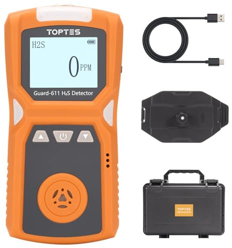 TOPTES Guard-611 Portable H2S Detector Features a Convenient H2S Monitor Clip on, Rechargeable with 5-Day Battery, Low Battery Warning, Safety Explosion-Proof-Orange