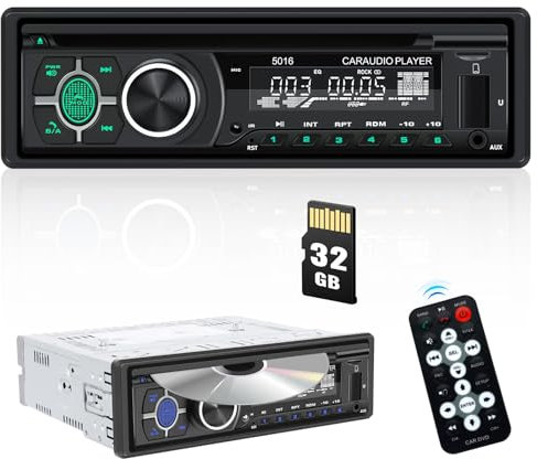 CAMECHO 1Din Autoradio mit CD DVD Player, Autoradio 1 DIN mit Bluetooth 5.1 Freisprechfunktion, Audio Empfänger mit AM/FM Radio, EQ, Smart Sync App +32GB TF, USB/TF/ MP3 Player/AUX in