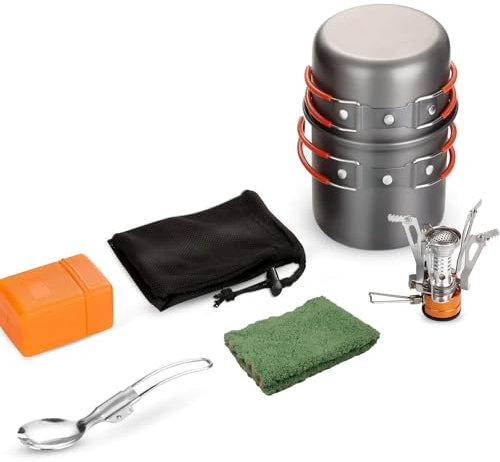 Ensemble de Cuisinière de Pique-nique, Ensemble de Cuisinière de Camping Compact, Mini Réchaud de Camping avec Poêle Légère Antiadhésive Et Fourchette Et Cuillère en Acier Inoxydable, Ensemble de Réch