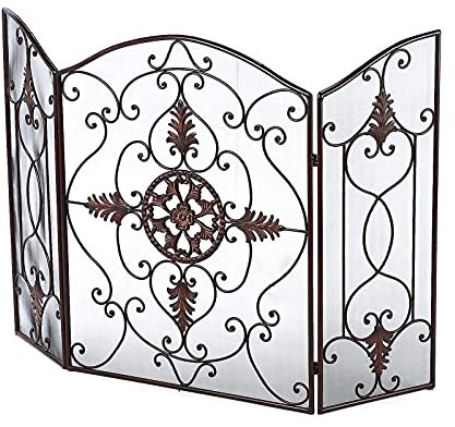 EPOTRDCV Pare-feu pour cheminée, Grand écran de cheminée Pliable en Maille d'acier à 3 Panneaux, Panneaux de cheminée en Fer forgé Massif, Grille de Protection