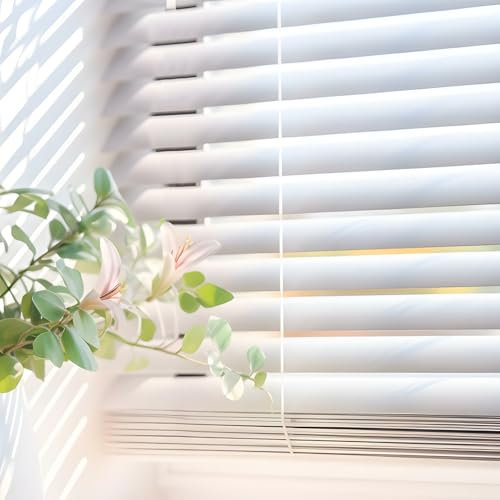 Persianas Venecianas de Vinilo PVC con cordón autobloqueo, Soportes Ocultos y Fácil Instalación Montaje en Pared o Techo. Persiana Veneciana y estores enrollables STORESDECO Blanco 75x160 cm