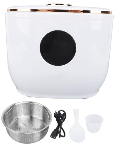 Cuociriso con Pentola Interna con Smalto Ceramico da 500 W, 3 Litri, Mantieni Caldo, Timer Preimpostato, Cestello per Cottura a Vapore, per Uso Domestico, 1-6 Persone, Materiale