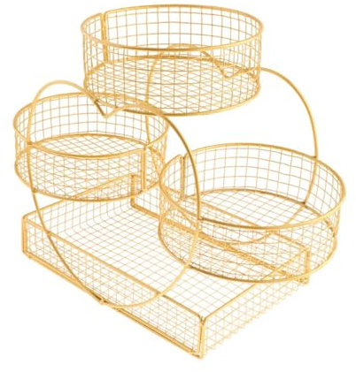 FytStycale escalonada, frutero, soporte para frutero, cesta de pan de gran capacidad, estante para verduras, patatas, comedor, Oro