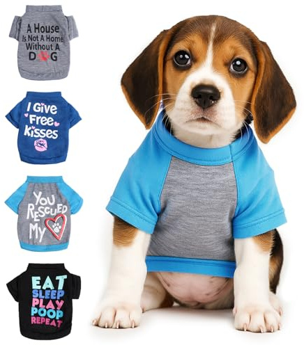 KFHENSOMR 4 Pcs Shih Tzu Clothes Dogs Cloth Small Cats Dogs Boy Kitten Chihuahua Clothes Yorkie Teacup Cloth Cute Spring Summer Dog Pet Shirts Puppy Shirts Dog Apparel Outfits for Puppies 3.3-5 lb