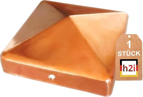 h2i Pfostenkappe | Kupfer | 71 x 71 mm | 1 Stk. | Eckige Abdeckkappe für Garten Holzpfosten Pfostenträger & Zaunpfosten in Pyramidenform | Wetterschutz für Holz-Balken & Pfosten