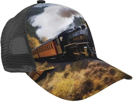 FWJZDSP Baseballkappe mit Dampflokomotive-Zug-Aufdruck, Trainingsmützen für Männer und Frauen, verstellbare Laufmütze, Sonnenhut, Trucker-Papa-Mütze