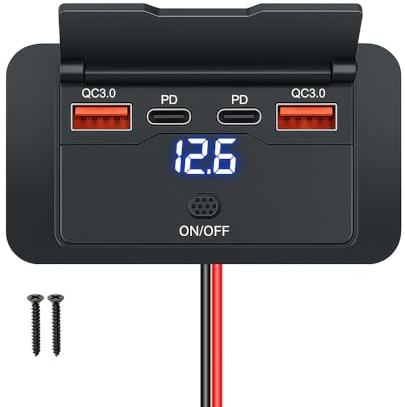 KEEDIN 96W 12V USB Outlet Panel Wall Mount–Dual 36W PD & Dual QC3.0 18W Car USB Charger Socket, Waterproof Switch, Surface Mount for RV, Boat, Truck, ATV, Marine
