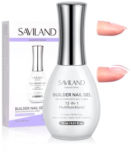 Saviland 15 ml buildergel för naglar: 12-i-1 multifunktionell gummibasgel, nagelhärdare med låg värme, självutjämnande buildergel för gelnaglar, UV-lampa krävs för användning med gummibasgel