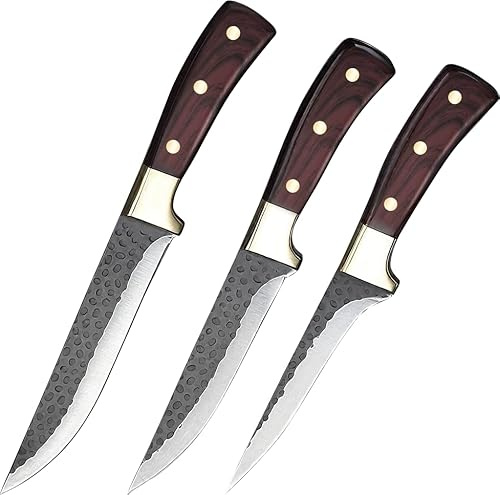 Aleevii Profi Schlachtermesser 3-Teilig Metzgermesser Set-Filetiermesser & Hackmesser & Schälmesser extrem Scharf mit Holzgriff rutschfestem Griff für Fleischverarbeitung und BBQ.
