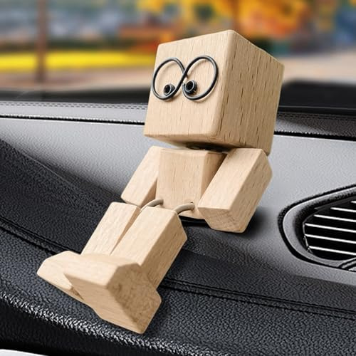 Woalopted Wackelfigur Auto Holz, Shaking Wooden Man Figur, Schüttelfarme Figur, Handgefertigte Schütteln Von Füßen Holzpuppe, Armaturenbrett Bewegliche Skulpturenauto Ornamente
