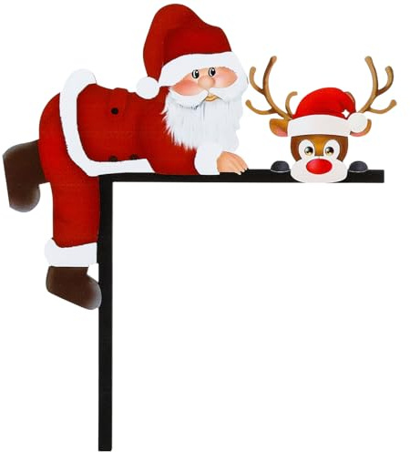 LIHAO Türrahmen Deko Weihnachten, Holz Weihnachtsdeko Türrahmen mit Rundaufkleber, Lustig Türdeko Weihnachten für Wände, Tür, Fenster, Kamin - Weihnachtsmann Muster