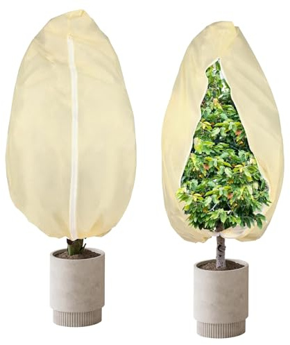 2 Stück Winterschutz für Pflanzen, Winterschutz für Kübelpflanzen, 120×180cm 80 g/m² Winterschutz Pflanzen AußEn mit Reißverschluss Zugband,Geeignet für Topf- und Kleinpflanzen,Beige