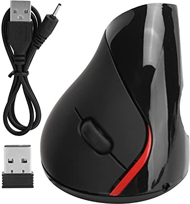 Ouitble Ratón ergonómico vertical 2,4 G inalámbrico, óptico, silencioso, 800/1200/1600 DPI con receptor USB, recargable, 5 botones, para Wins 2000/XP/7/8/10/Vista/98/OS (negro)