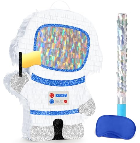 WERNNSAI Astronaut Pinata – Astronaut Pinata Geburtstag Deko Junge Kinder Weltraum Piñata mit Stock Augenmaske Weltraumabenteuer Geburtstagsparty Dekoration Astronauten Piñata Partyspiele