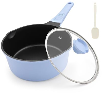 Bobikuke Small Sauce Pan with Lid, 1.5 Qt Saucepan with Lid, Non Stick Sauce Pan, Milk Pot & Sauce Pot & Saucepan with Pour Spout, Detachable Handle Milk Pan, Induction Compatible, Oven Safe,PFOA-Free