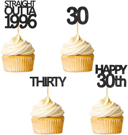 32 topper per cupcake con scritta Happy 30th Birthday Straight Outta 1996, glitter neri, decorazioni per torte per applausi fino a 30 anni, per matrimoni, feste di compleanno