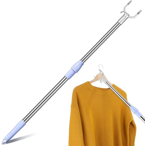 CANIGHT Asta Appendini Estensibile in Alluminio Supporto Telescopico e Gancio per Stendere Abiti in Armadio e Balcone per Bucato in Casa