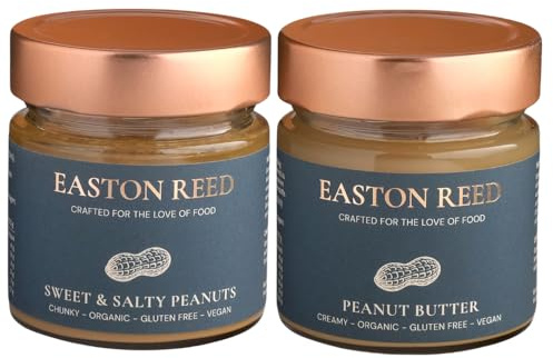 EASTON REED Ekologiskt Jordnötssmör Duo, 1x Creamy och 1x Crunchy Sweet & Salty – Jordnötssmör utan palmolja, vegansk, krämig, krispig topping för gröt, bowls, pannkakor och som dip