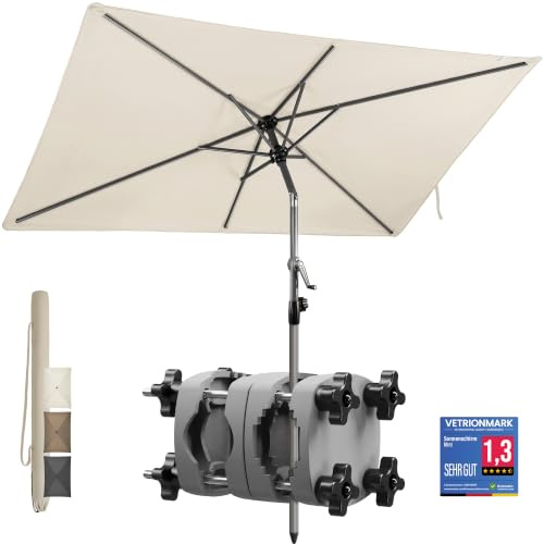 4smile SunnyShade Sonnenschirm Balkon mit Halterung im 3-er-Set, UV 50+, 210x140 cm, Beige, Sonnenschirm rechteckig, Sonnenschutz Balkon, Balkonschirm mit Sonnenschirmhalter, für Balkongeländer