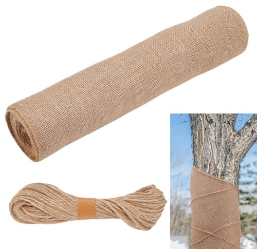 AHANDMAKER Rouleaux de protection en toile de jute naturelle avec cordes pour arbres d'extérieur, arbustes, plantes en hiver - 40,4 cm x 5 m