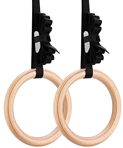 Yimidear Gymnastische Ringe, Holz Olympische Ringe mit Gürtelschnallen Gymnastik-Ringe für Krafttraining, Crossfit, Pull Ups und Dips