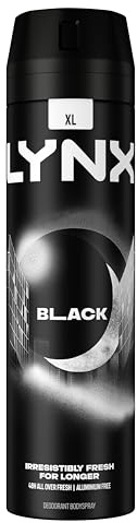 Lynx Black Aerosol Body Spray Men's Deodorant Spray with a frozen pear & cedarwood scent for 48 hours of odour-busting (Pack of 3,200 ml)