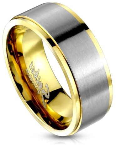 Paula & Fritz® Ring Herren Gold Silber Gebürstet Titan-IUM Grade 2 Größe 59 (18,8) - 67 (21,3) 8-mm breit Partnerring Verlobungsring Band-Ring Damen