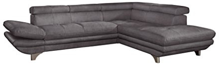 Mivano Ecksofa Enterprise / Trendige Eckcouch in L-Form mit Ottomane rechts / Kopfstützen und Armteil verstellbar / 277 x 75 x 238 / Mikrofaser: dunkelgrau