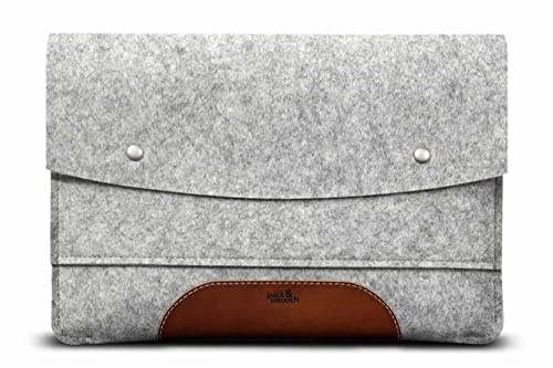 Pack & Smooch Surface Pro Hülle Filz Grau/Hellbraun Handmade | 100% Wollfilz | Italienisches Leder | Kompatibel mit Microsoft Surface Pro 7-11 | Hampshire