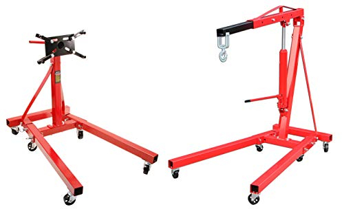 otgerlensker products Motorständer Motorhalter 900 KG mit 6 Rädern + Motorheber Motorkran mit Haken