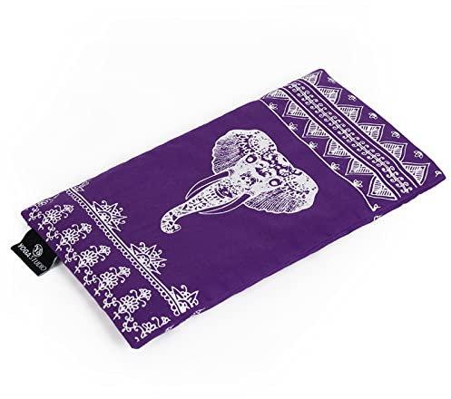 Yoga Studio Organic Aztec Elephant Eye Pillow - 23cm x 12/13cm, Organic Lavender & Linseed Scented Yoga Pillow for Tired Eyes, and Headaches (Purple Aztec Elephant)