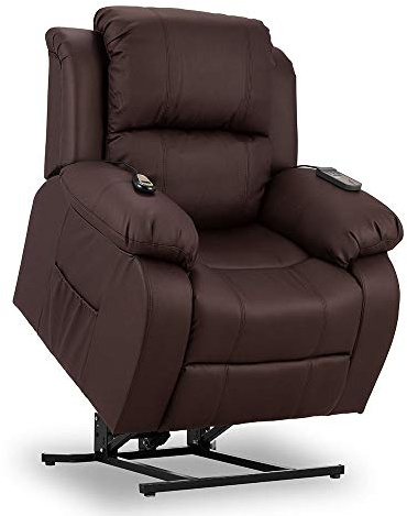 ZZ DON DESCANSO - Sillón Relax Eléctrico Levanta Personas Trevi Choco con Reclinación 160º, 10 Programas, Temporizador, Calor Lumbar, Sist. Masaje 4 Zonas y Acabado PU [Incluye Mando]