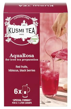 Kusmi Tea - AquaRosa - Infusion Glacée Bio - Mélange Aromatisé d'Hibiscus, Baies Noires et Fruits - Infusion sans Théine - Etui 6 Grands Sachets - 48 gr