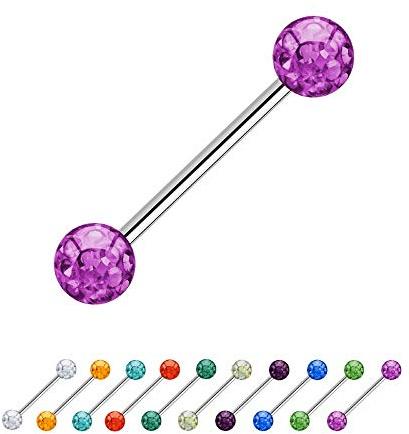 Treuheld® Multi-Kristall Piercing Barbell | Stahl | 2 Glitzer Piercing-Kugeln | 700 Varianten