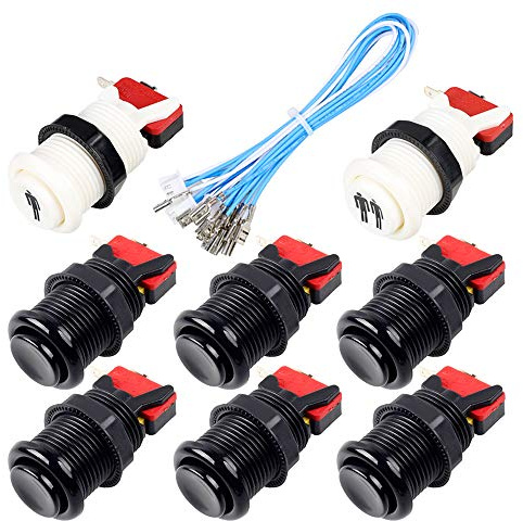 Fosiya 8X Arcade Botones pulsadores de 30 mm Happ Tipo estándar Botones cambian con 20cm de Cable Botones de Arcade Joystick Arcade1up Consola de Juegos (Negro)