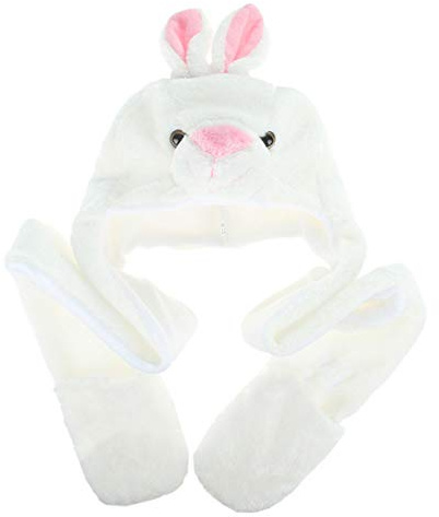 JK Home Kids Teens Hat Gloves Scarf Set Cartoon Fleece 3 in 1 Party Animal Hats Scarf Mitten Gloves with Pockets Warm Plush Hoodie Earflap Beanie