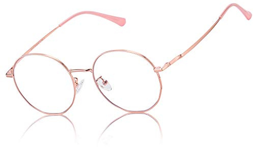 DUCO Blaulichtfilter Brille Damen Anti Blaulicht Brille für TV, PC, Gaming & Handy,Rund Computerbrille ohne Sehstärke UV Schutz DC8215