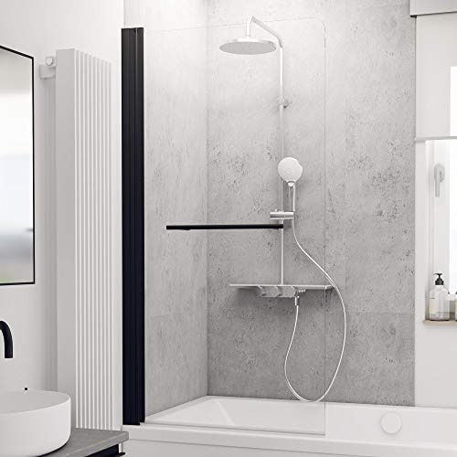 Schulte Duschwand für Badewanne 80 x 150 cm 1-teilig, mit Heb-Senk-Mechanismus, Sicherheitsglas ESG klar hell, D16472-F 68 50