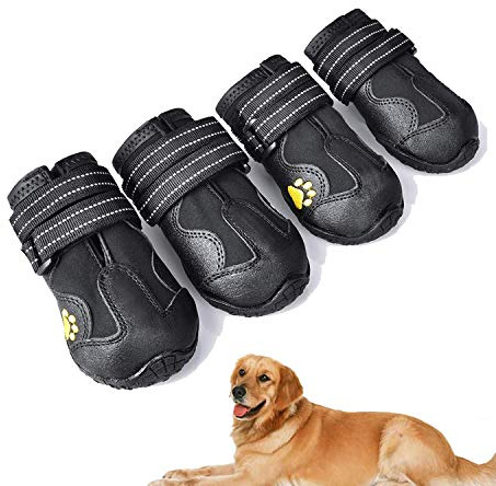 Hundestiefel 4 Stück,wasserdichte Hundeschuhe mit reflektierenden verstellbaren Trägern für kleine mittelgroße Hunde (A, 3)