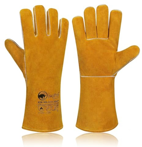 SAFTA Leather Welding Gloves Gauntlets – Heat Resistant Work Gloves with Kevlar Stitching for MIG, TIG & Stick Welding, Forge, Blacksmith & Metal Fabrication