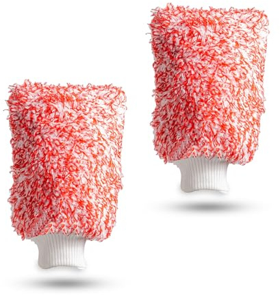 U4T Pair Of Microfibre Car Wash Mitts, Super-Absorbent, Anti-Swirl, and Anti-scratch Kit for Wet and Dry Car Care, Suitable For Motorbike Cleaning, Interior Polish, and Upholstery Use(2Pack Red)