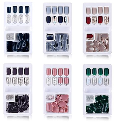 Faux Ongles Court 6 Boîtes Faux Ongles Autocollants Reutilisables, Appuyez sur les Ongles Couverture Complète Décoration DIY Accessoire de Manucure pour Femme Fille