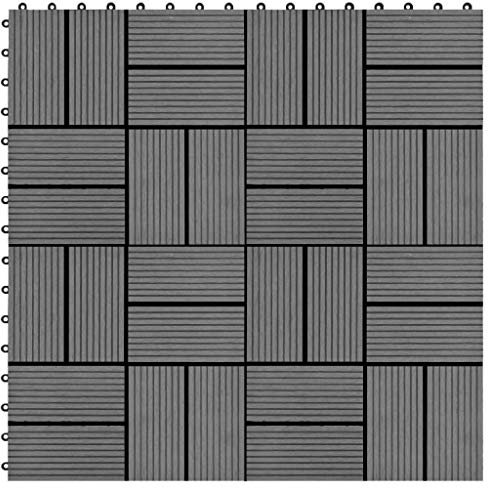 Terrassenfliesen WPC Kunststoff,Bodenbelag mit Drainage, Garten Klick-Fliese,22 Stk. Terrassenfliesen 30 x 30 cm 2 qm WPC Grau