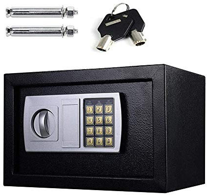 8,5L Coffre fort, Coffre-Fort Avec Serrure à Combinaison Pour Les Bureau à la Maison d'hôtel, 2 Clés d'urgence, Coffre Fort Mural à Fixer, 31 x 20 x 20cm, Noir