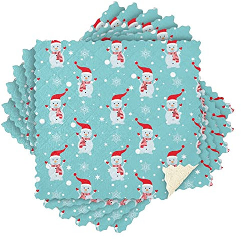 Kcldeci Geschirrtücher mit Weihnachtsmotiv, Schneemann, 6 Stück, 28 x 28 cm, Weihnachts-Winter-Schneeflocke, Geschirrtücher, Schrubben, Waschlappen, Sets
